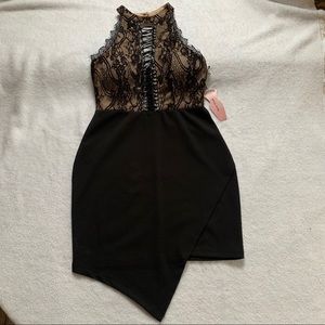 Lace and Faux Leather Cocktail Dress
